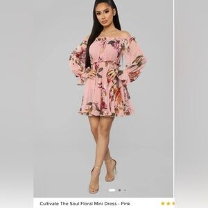Fashion Nova Pink Floral Long Sleeve Dress